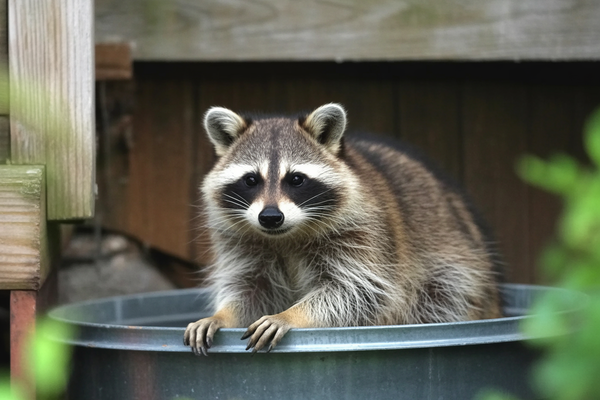 raccoon inside trash bin